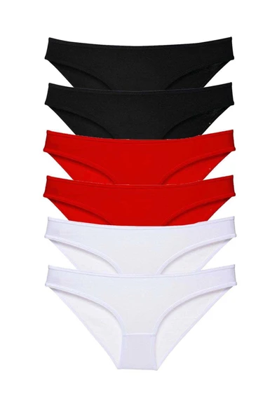 LitaeTrend 6 adet Süper Eko Set Likralı Kadın Slip Külot Siyah Kırmızı Beyaz ürün görseli 1