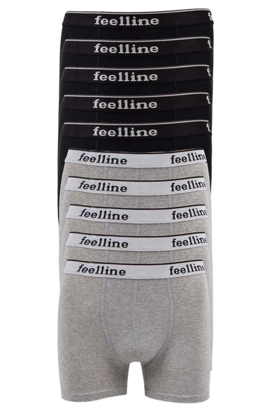 LitaeTrend 10 adet Feelline Siyah ve Gri Pamuklu Doğal Likralı Erkek Boxer ürün görseli 1