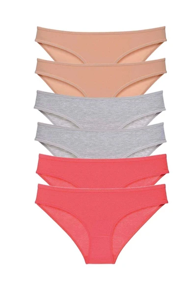 LitaeTrend 6 adet Süper Eko Set Likralı Kadın Slip Külot Ten Gri Fuşya ürün görseli 1