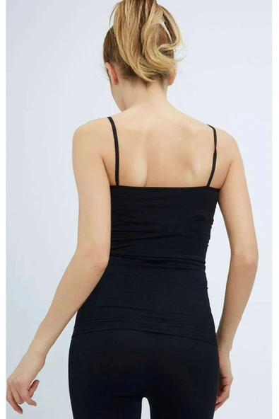 LitaeTrend Elite Life Kadın İp Askılı İz Yapmaz Uzun Siyah Atlet 846 - Resim 3