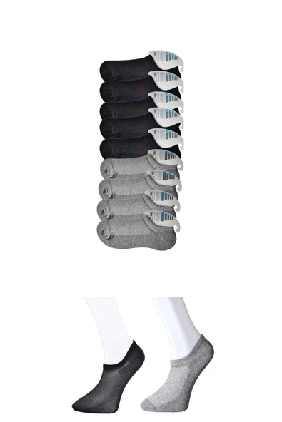 LitaeTrend Siyah ve Gri Erkek Görünmez Çorap 9 çift ürün görseli