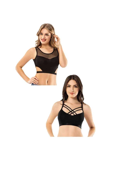 LitaeTrend Kota 6 Adet Siyah Tül Modelli Çapraz İpli Büstiyer ürün görseli 1