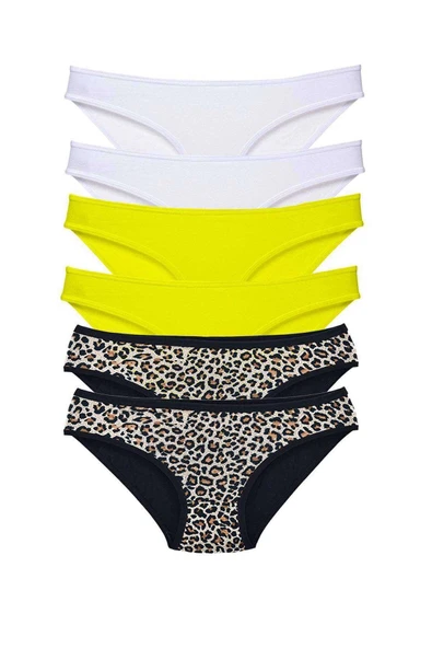 LitaeTrend 6 Adet Likralı Kadın Slip Külot Leopar Beyaz Sarı ürün görseli