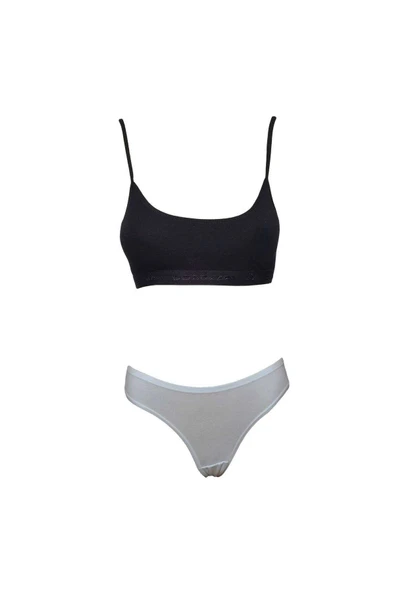 LitaeTrend Pedli İp Askılı Yarım Atlet Büstiyer Külot Takım Siyah Beyaz ürün görseli 1