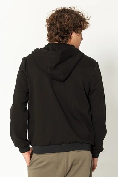 Erkek Kapüşonlu Fermuarlı Çift Kumaş Kapitone Detaylı Sweat Mont - 3
