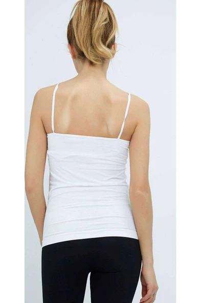 LitaeTrend Elite Life Kadın İp Askılı İz Yapmaz Uzun Beyaz Atlet 846 - Resim 3