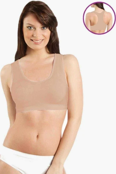LitaeTrend Elite Life Geniş Askılı Kadın Destekli Sporcu Büstiyer Ten Sütyen 777 - Resim 3