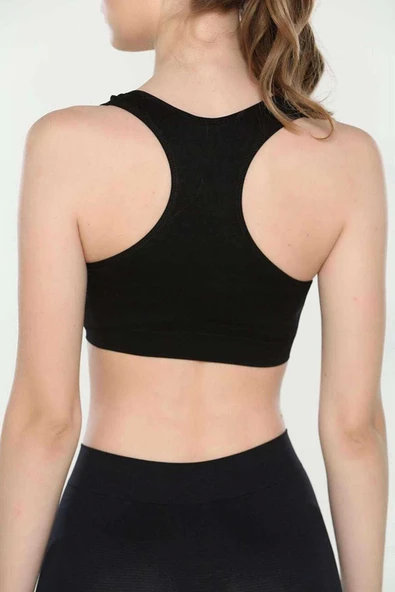 LitaeTrend Elite Life Geniş Askılı Kadın Destekli Sporcu Büstiyer Siyah Sütyen 777 - Resim 2