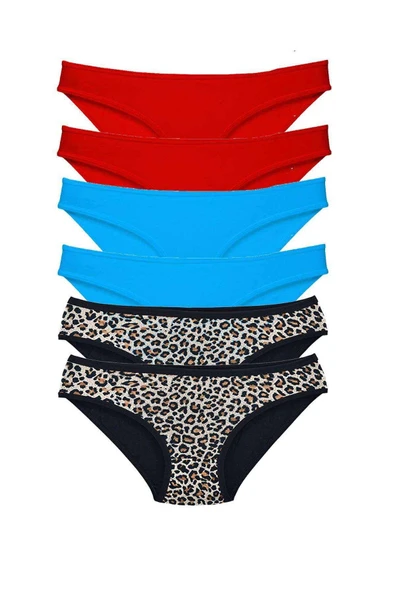LitaeTrend 6 Adet Likralı Kadın Slip Külot Leopar Kırmızı Mavi - 1