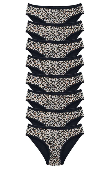 LitaeTrend 8 Adet Leopar Desenli Likralı Yumuşak Dokulu Kadın Slip Külot ürün görseli