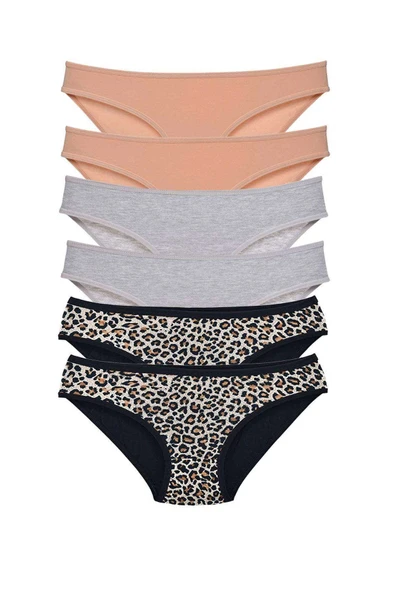 LitaeTrend 6 Adet Likralı Kadın Slip Külot Leopar Ten Gri ürün görseli 1