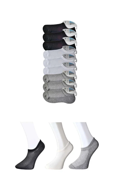 LitaeTrend Siyah Gri ve Beyaz Erkek Görünmez Çorap 9 çift ürün görseli