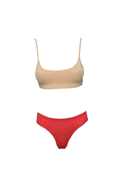 LitaeTrend Pedli İp Askılı Yarım Atlet Büstiyer Külot Takım Ten Kırmızı ürün görseli 1