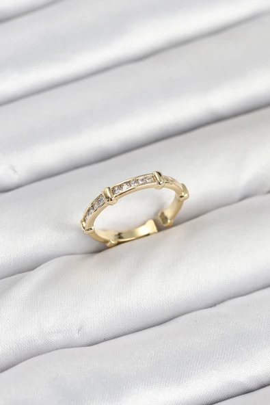 Pirinç Gold Renk Kemik Model Zirkon Taşlı Kadın Yüzük - TJ-BYK3888 ürün görseli 1