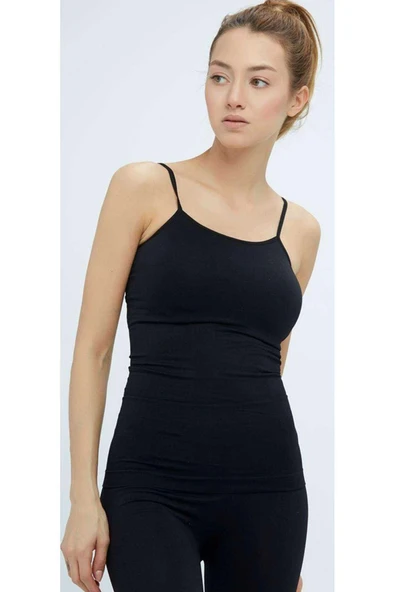 LitaeTrend Elite Life Kadın İp Askılı İz Yapmaz Uzun Siyah Atlet 846 - Resim 2