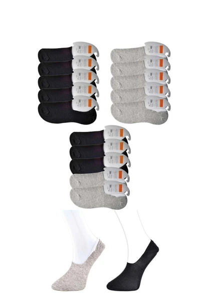 LitaeTrend Siyah ve Gri Erkek Babet Çorap 15 çift ürün görseli 1