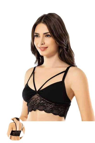 LitaeTrend Kota 6 Adet Siyah Tül Modelli Dantelli Büstiyer - Resim 2