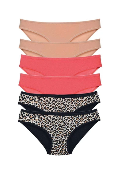 LitaeTrend 6 Adet Likralı Kadın Slip Külot Leopar Ten Fuşya ürün görseli