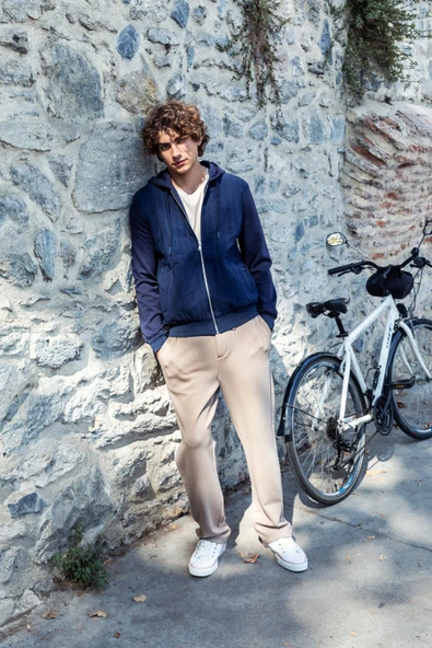 Erkek Kapüşonlu Fermuarlı Çift Kumaş Kapitone Detaylı Sweat Mont - 7