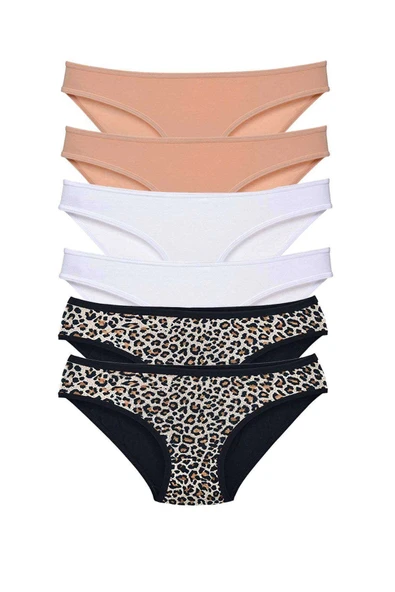 LitaeTrend 6 Adet Likralı Kadın Slip Külot Leopar Ten Beyaz ürün görseli