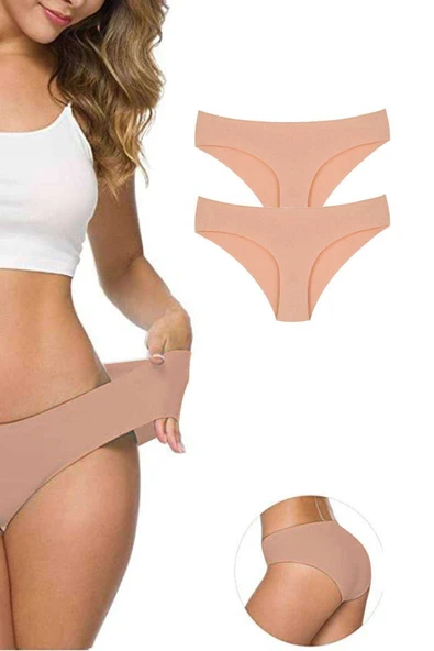 LitaeTrend 2 Adet Kadın Dikişsiz Lazer Kesim Esnek İz yapmayan Külot Ten ürün görseli 1