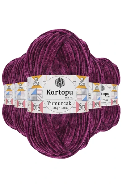 LitaeTrend 5 Adet Yumurcak Kadife El Örgü İpi Mürdüm K726 ürün görseli 1