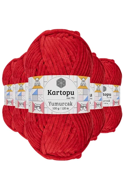 LitaeTrend 5 Adet Yumurcak Kadife El Örgü İpi Açık Kırmızı K165 ürün görseli 1