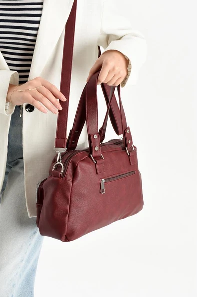 Suni Deri Kadın Omuz Çantası 35*25 Cm Çapraz Askılı Postacı Çanta Çok Cepli Vegan Deri Kol Çantası - Resim 7