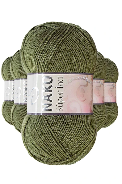 LitaeTrend 5 Adet Süper İnci El Örgü İpi 100 gr Haki 4234 ürün görseli 1