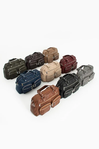 Suni Deri Kadın Omuz Çantası 35*25 Cm Çapraz Askılı Postacı Çanta Çok Cepli Vegan Deri Kol Çantası - Resim 4