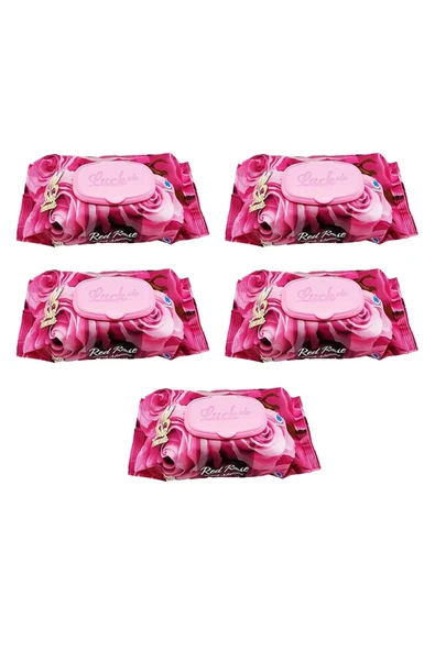 LitaeTrend 5 Paket Red Rose Islak Havlu Mendil 90 Adet Kapaklı Gül Kokulu - 1