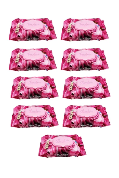 LitaeTrend 9 Paket Red Rose Islak Havlu Mendil 90 Adet Kapaklı Gül Kokulu - 1