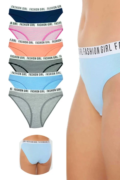 LitaeTrend 6 Adet Beli Yazılı Lastik Pamuk Kadın Külot ürün görseli 1