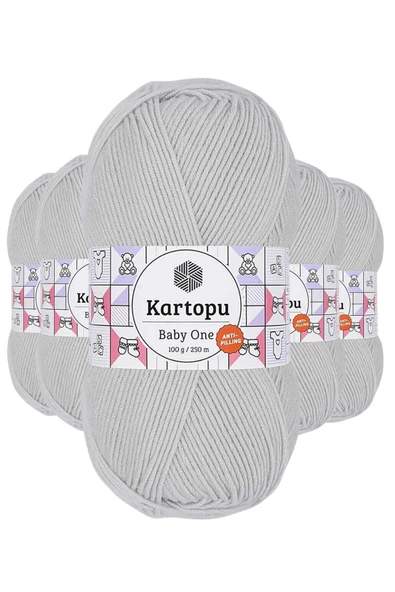 LitaeTrend 5 Adet Baby One Tüylenmeyen El Örgü İpi Yünü Alaska Gri K992 ürün görseli 1