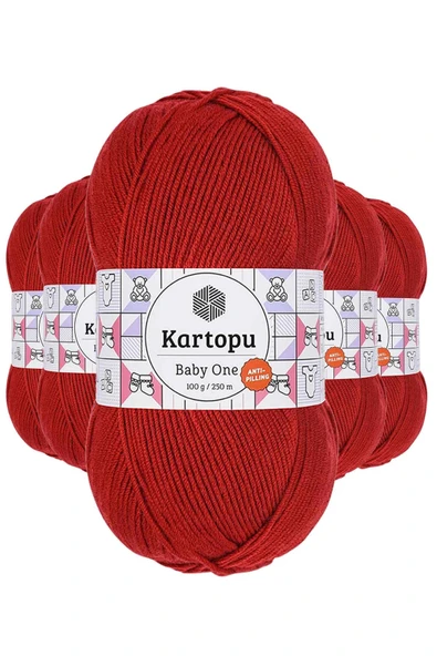 LitaeTrend 5 Adet Baby One Tüylenmeyen El Örgü İpi Yünü Koyu Kırmızı K129 ürün görseli 1