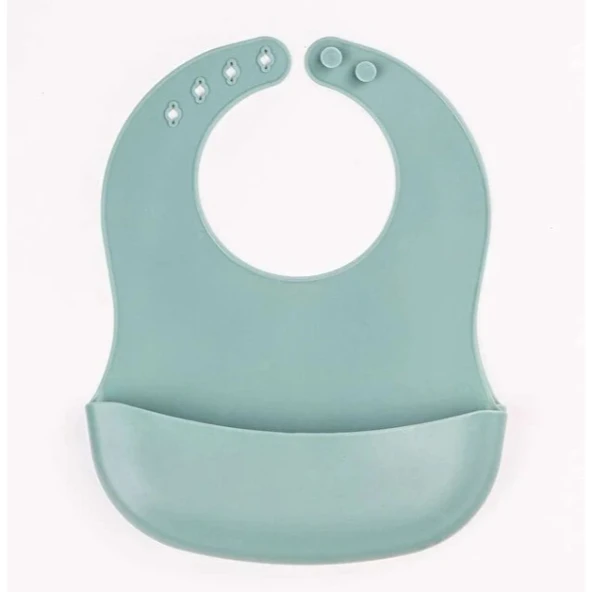 Yeşil 3 lü Silikon Yemek Seti - Önlük + Diş Kaşıyıcılı Kaşık + Vakumlu Tabak - Resim 3