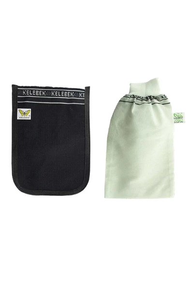LitaeTrend 2 Adet Kalın Siyah ve Beyaz Hamam Kesesi 25x17 Cm - 1