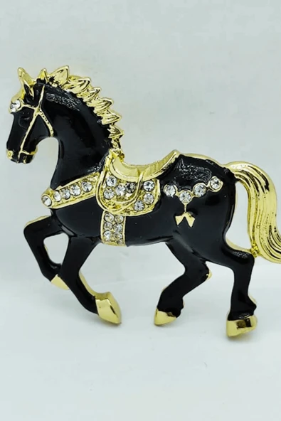 Siyah At Broş Kristal Taşlı Zarif Horse Brooch Şık At Figürlü Kadın Aksesuar - 2