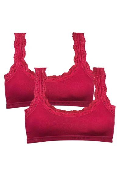 LitaeTrend 2 Adet Dantel Nakış İşlemeli Pedli Bambu Kadın Büstiyer Bordo ürün görseli 1