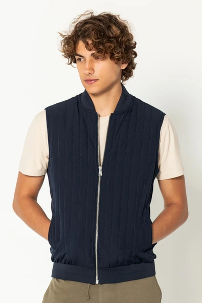 Erkek Kapitone Detaylı Örme Pamuk Günlük Hafif Yelek - 8