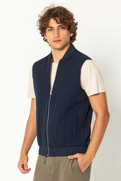 Erkek Kapitone Detaylı Örme Pamuk Günlük Hafif Yelek - 10