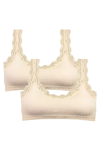 LitaeTrend 2 Adet Dantel Nakış İşlemeli Pedli Bambu Kadın Büstiyer Krem ürün görseli 1