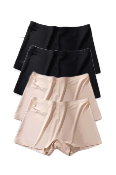 LitaeTrend 4 Adet Kadın Dikişsiz Görünmez İz Yapmaz Mini Şort Boxer Siyah Ten - Resim 2