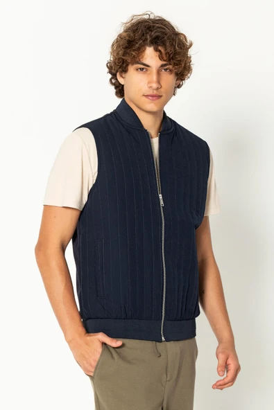 Erkek Kapitone Detaylı Örme Pamuk Günlük Hafif Yelek - 11