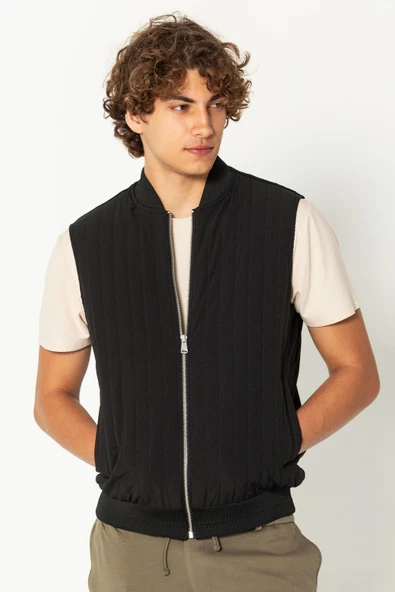 Erkek Kapitone Detaylı Örme Pamuk Günlük Hafif Yelek - 5