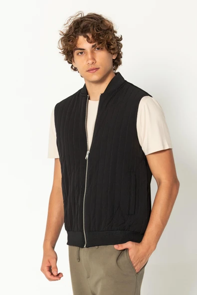 Erkek Kapitone Detaylı Örme Pamuk Günlük Hafif Yelek - 2