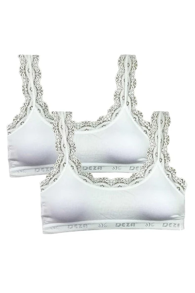 LitaeTrend 2 Adet Dantel Nakış İşlemeli Pedli Bambu Kadın Büstiyer Beyaz ürün görseli 1
