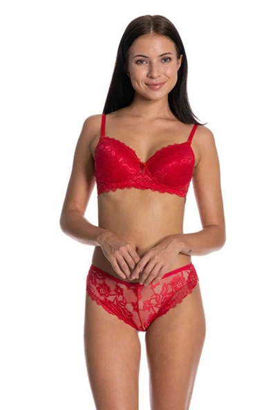 LitaeTrend Dolgusuz Full Dantelli Sütyen Takımı Kırmızı ürün görseli 1