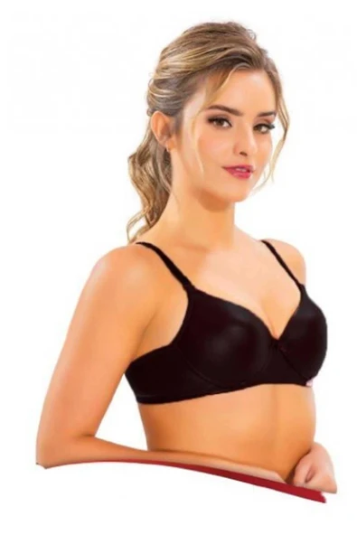 LitaeTrend Balenli Destekli Silikonlu Deri İçi Dolu Sütyen Siyah ürün görseli 1