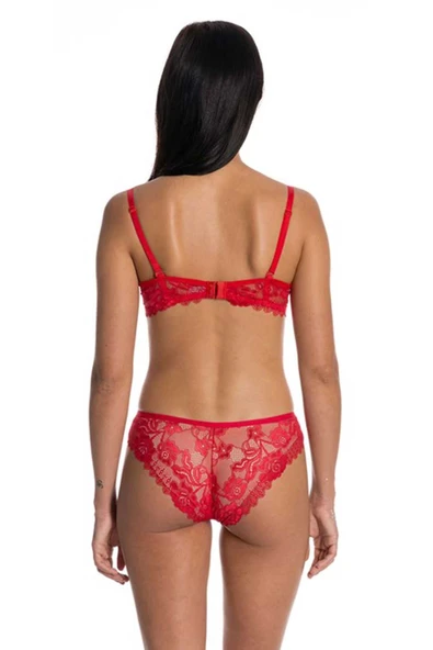 LitaeTrend Dolgusuz Full Dantelli Sütyen Takımı Kırmızı - Resim 2